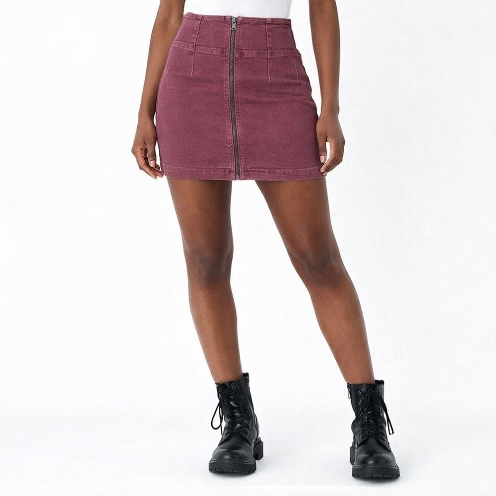 NWT Free People We The Free Zip Front Denim Mini Skirt Mauve Boho Size 28